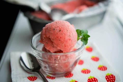 Strawberry Chocolate Mint Sorbet Watermelon Ice Cream Recipe, Strawberries Ice Cream, Strawberry Cheesecake Popsicles, Easy Ice Cream Recipe Homemade, Homemade Frozen Yogurt, Mint Sorbet, Strawberry Frozen Yogurt, Best Homemade Ice Cream, Easy Homemade Ice Cream