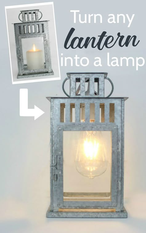 DIY lantern lamp. Step by step tutorial to turn any lantern into a lamp. A super… Luminaria Diy, Diy Lantern, Lighting Farmhouse, Farmhouse Style Lighting, Farmhouse Lamps, Diy Lamps, Diy Tumblr, Knit Blankets, Diy Lanterns