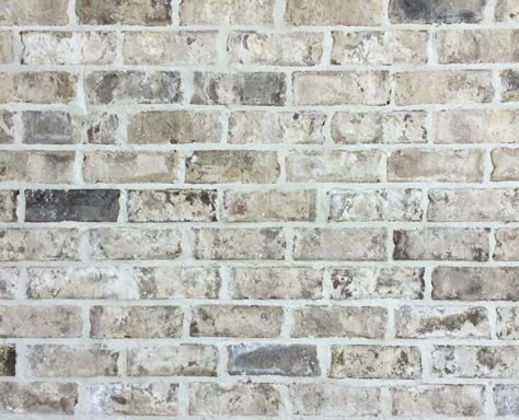 A brick coming in white, ivory and a light grey hues in this Cherokee Brick option Exterior Brick House Colors, Light Brick House Exterior, Grey Brick House Exterior, Brick Farmhouse Exterior, Farmhouse Brick, Grey Brick Houses, Brick House Colors, Whitewashed Brick, Acme Brick