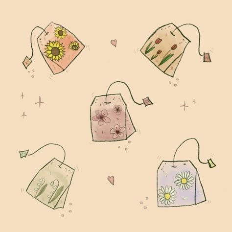 A cosy Illustration of floral tea bags I made with procreate 🌿 prints available on INPRNT 🌿