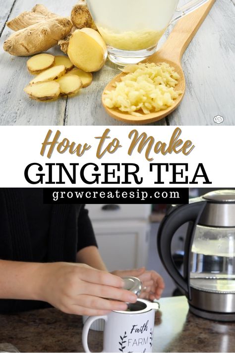 How to Make Ginger Tea. Ginger is a popular ingredient in many tea blends from Golden milk to traditional marsala chai blends. Ginger also has a host of wonderful health benefits and while ginger is great in a homemade natural water flavoring, making tea from fresh ginger has even more health benefits. After a deep dive into the health benefits of ginger I'll cover how to make ginger tea from fresh ginger root -step-by-step including photos! Diy Ginger Tea Recipes, How To Use Fresh Ginger, How To Make Ginger Tea From Fresh Ginger, Ginger Tea Benefits Health, Making Tea With Fresh Ginger, Fresh Ginger Tea Recipes, How To Make Ginger Tea, Natural Water Flavoring, Tea Concentrate Recipe