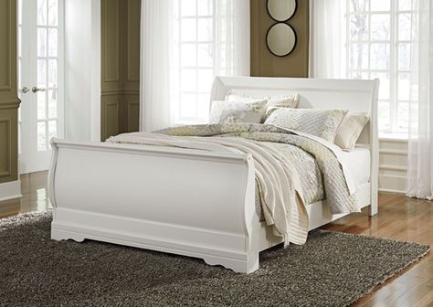 Anarasia White Queen Sleigh Bed Ashley Bedroom Furniture, White Sleigh Bed, White Bed Frames, Twin Sleigh Bed, Ashley Furniture Bedroom, Ashley Bedroom, Queen Sleigh Bed, Benjamin Moore Gray, Jellycat Bunny