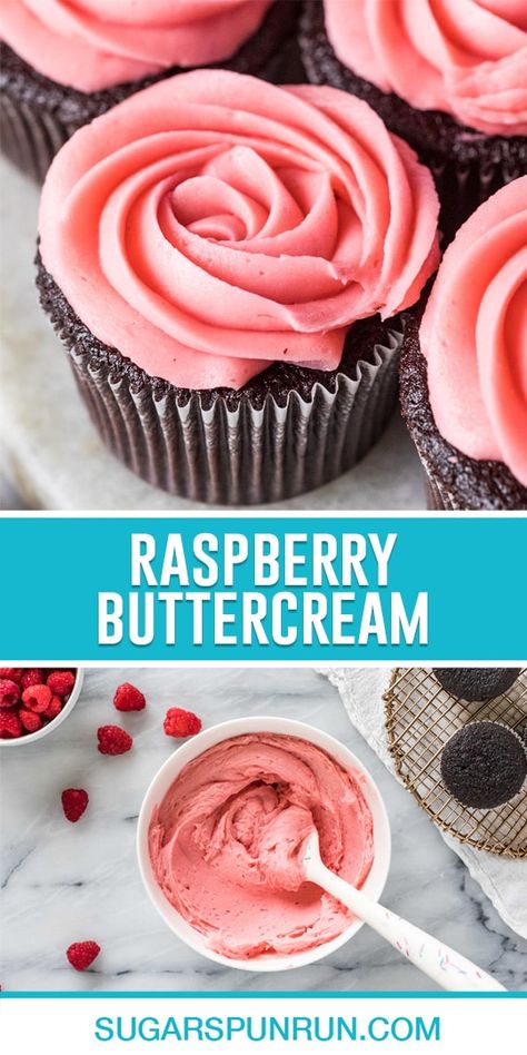 My Raspberry Buttercream recipe makes a fresh raspberry frosting that's bursting with natural flavor and color. It pipes beautifully on cakes, cupcakes, macarons, and more. Recipe includes a how-to video! Frosting Flavors, Raspberry Buttercream Frosting, Sugar Spun Run, Buttercream Icing Recipe, Valentine Cupcakes, Sweet Deserts, Raspberry Frosting, Best Buttercream Frosting, Frosting Recipes Easy