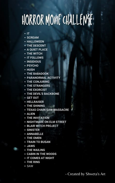 Horror Movie Challenge, Top Scary Movies, Horror Challenge, Halloween List, Scary Movie List, Horror Movies To Watch, Scary Movies To Watch, Top Horror Movies, Horror Movies On Netflix