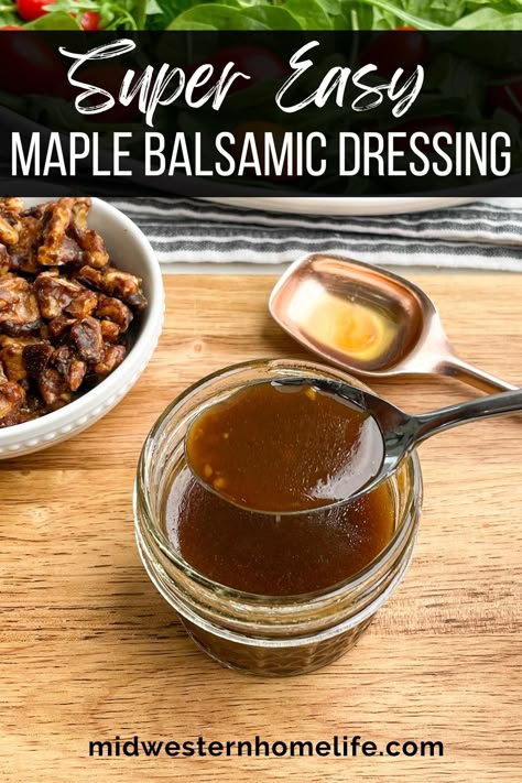 Homemade Maple Balsamic Dressing is the perfect way to elevate your favorite salads. This sweet and tangy vinaigrette dressing is so much better than anything you'll find at the store and shakes together quickly with simple ingredients. Maple Balsamic Vinaigrette, Easy Homemade Salad, Balsamic Vinegarette, Maple Balsamic Dressing, Easy Homemade Salad Dressing, Honey Balsamic Vinaigrette, Balsamic Vinaigrette Recipe, Maple Balsamic, Salad Dressing Recipe