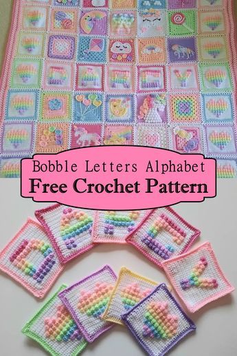 Bobble Alphabet Chart, Crochet Bobble Alphabet Letters Pattern Free, Crochet Bubble Letters, Crochet Bobble Edging, Crochet Name Blanket Free Pattern, Crochet Bobble Alphabet, Crochet Letters On Blanket, Crochet Bobble Letters, Bobble Stitch Letters