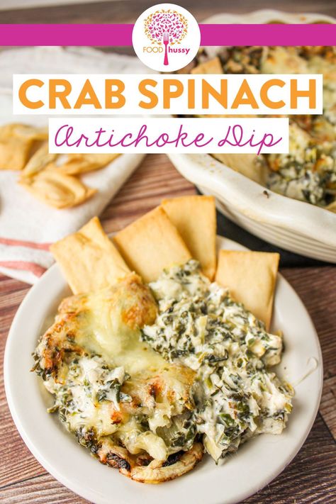 Crab Spinach Artichoke Dip is the perfect appetizer for any gathering! Everybody loves the rich and creamy spinach artichoke dip - but adding in lump crab meat just makes it even more decadent! Crab Spinach Artichoke Dip, Spinach Dip Cold, Creamy Spinach Artichoke Dip, Crab Casserole, Crab And Artichoke Dip, Dip Recipes Hot, Lump Crab Meat, Savory Dips, Cold Dips