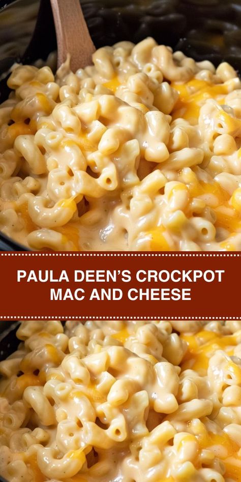 Looking for an easy and delicious mac and cheese recipe? Try Paula Deen’s Crockpot Mac and Cheese! This creamy and flavorful dish is perfect for busy weeknights or potluck gatherings. With simple ingredients like elbow pasta, cheddar cheese, and sour cream, it's a crowd-pleaser that everyone will love. Plus, it cooks right in your slow cooker, making cleanup a breeze. Six Sisters Mac And Cheese Crock Pot, Crock Pot Mac And Cheese Paula Deen, Creamy Cheesy Crockpot Mac And Cheese, Paula Dean Crockpot Macaroni, Mac And Cheese Slow Cooker Easy, Paula Dean Crockpot Mac & Cheese, Easy One Pot Meals For A Crowd, Ina Garten Recipes Mac And Cheese, Paula Deens Crockpot Mac And Cheese