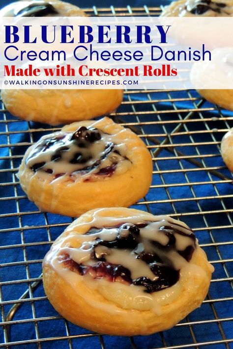 4 Ingredient Blueberry Danish, Blueberry Danish Crescent Rolls, Easy Fruit Danish Recipe, Blueberry Crescent Roll Muffins, Fruit Crescent Roll Recipes, Blueberry Cream Cheese Danish With Crescent Rolls, Cream Cheese Danish Cake, Breakfast Ideas Pastry, Crescent Cheese Danish