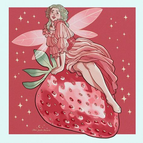 Chloe's arts (@chloe.z.arts) • Instagram photos and videos Fruit Fairy, Strawberry Rococo, Fairy Oc, Strawberry Fairy, Cute Fairies, Fairy Goddess, Descendants Dr, Rococo Fashion, Z Arts