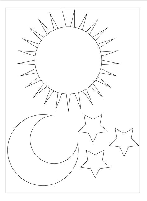 Sun And Moon Template, God Made Sun Moon And Stars Craft, Moon Template Free Printable, Moon And Stars Coloring Pages, Weather Crafts For Toddlers, Sun And Moon Coloring Pages, Stellar Vbs, Sun Coloring Pages, Bedtime Songs