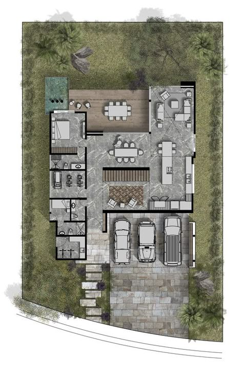 House Plans Layout, Architecture Drawing Plan, Mexico Design, Villa Plan, Architectural Floor Plans, Home Design Floor Plans, Architect Design House, Model House Plan, House Layout Plans