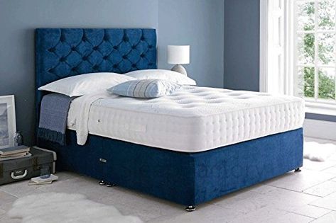 Sleep Factory Ltd Mona Velvet Divan Bed Set With 3000 Organic Pocket Memory Mattress With Headboard and 2 Drawers, 4FT6 Double Blue Velvet: Amazon.co.uk: Kitchen & Home Green Blue Bedroom, Bed Divan, 2016 Bedroom, Crushed Velvet Bed, Designer Beds, Divan Beds, Wardrobe Design Modern, Blue Bedrooms, Affordable Bedroom