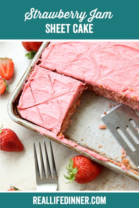 Strawberry Cake With Strawberry Jam, Baking With Strawberry Jam, Strawberry Cake With Jam, Strawberry Jam Uses, Desserts Using Jam, Strawberry Texas Sheet Cake, Strawberry Texas Sheet Cake Recipe, Valentine Sheet Cake, Strawberry Jam Cake Recipe