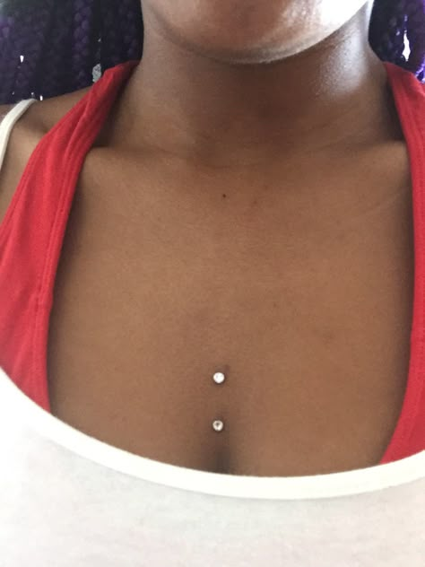 Sternum dermals Sternum Piercing Surface, Chest Piercings For Women, Chest Dermal, Sternum Piercing, Dermals Piercings, Back Dermal Piercing, Chest Piercing, Dermal Piercings, Microdermal Piercing