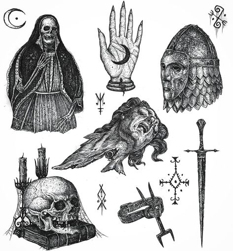 Want to do . . . . .  #blackworkerssubmission #blackworkers #darkartists #blackwork #tttism #occult #onlythedarkest #onlyblackart… Arte Hippy, Medieval Tattoo, Occult Tattoo, Fantasy Tattoos, Tattoo Flash Sheet, Spooky Tattoos, Art Noir, Horror Tattoo, Dark Art Tattoo