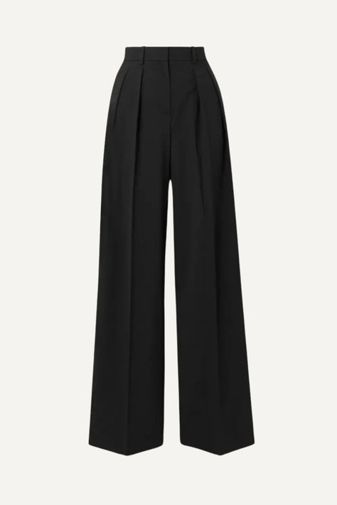 #ad Theory Smart High Waist Black Double-Pleat Pants - Trousers - Corporate Wear - Office Outfit Black Pants Women Classy, Black Wide Pants Outfit Classy Work, Formal Black Pants Women, Corporate Pants Women, Cooperate Trousers For Women, Black Pants Party Outfit, Smart Trousers Outfit Women, Elegant Trousers Outfit, Black Classy Pants