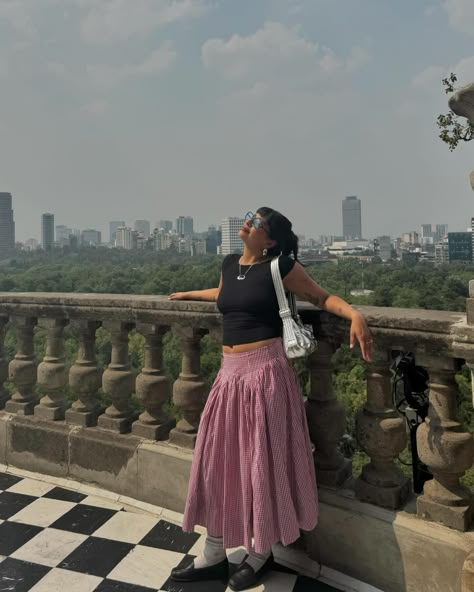 @valeriametzz takes the drop waist gingham skirt to Mexico City ♥️ Gingham Skirt Outfit Aesthetic, Puebla Mexico Outfit, Long Gingham Skirt, Red Gingham Skirt Outfit, Drop Waist Skirt Outfit, Gingham Maxi Skirt Outfit, Gingham Maxi Skirt, Medium Outfits, Gingham Skirt Outfit