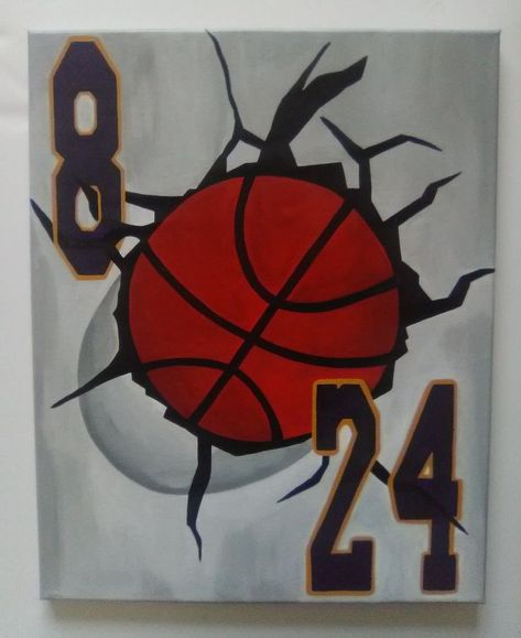 Basketball Paintings Easy, Kobe Bryant Painting, Basketball Canvas Painting, Basketball Canvas Art, Basketball Painting, Basketball Canvas, Kobe Bryant 8, Canvas Painting Designs, Canvas Painting Ideas