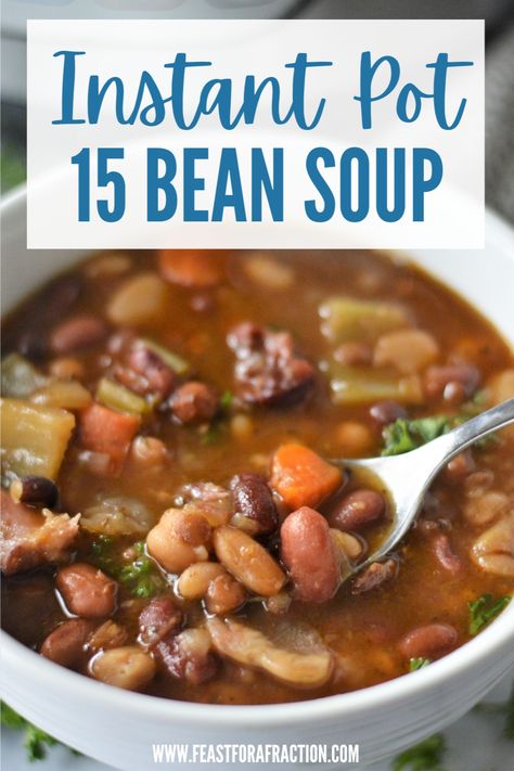 Enjoy this Instant Pot 15 Bean Soup for a budget-friendly, flavorful, and comforting one-pot meal that everyone can enjoy. With simple, fresh ingredients and a little bit of your time, you can easily assemble a tasty meal that you can enjoy for the entire family. Instant Pot Bean And Bacon Soup, Bean Soup In Instant Pot, Instant Pot 15 Bean Soup With Ham Bone, 10 Bean Soup Instant Pot, Instapot Ham And Bean Soup Recipes, Cajun 15 Bean Soup Instant Pot, Instant Pot Bean Soup No Soak, Instapot Recipes For Two, Instant Pot 15 Bean Soup With Ham