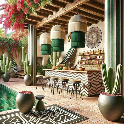 🇲🇽 To Celebrate one of my FAVORITE events in our Hometown: My @gilherrera twist of Modern Mexican Hacienda Outdoor Living with a Tulum/Cabo Touch & Palm Springs SPLASH for Palm Springs Modernism Week @ModernismWeek (FOLLOW THEM♥️) . At CoLores Decor Our team is constantly experimenting with textures & “WOW” styles for a UNIQUE statement design for any room…Introducing TOP 🇲🇽 MeXican Artisan Design & CATAPULTING our culture’s Talent through the vision of our founder, GiL Herrera @giLherrera ... Bar Counter Outdoor Design, Mexican Design Interior, Palm Royale Aesthetic, Mexican Restaurant Design Interiors, Mexican Bar Design, Tropical Restaurant Design, Tropical Bar Design, Mexican Garden Hacienda Style, Mexican House Decor