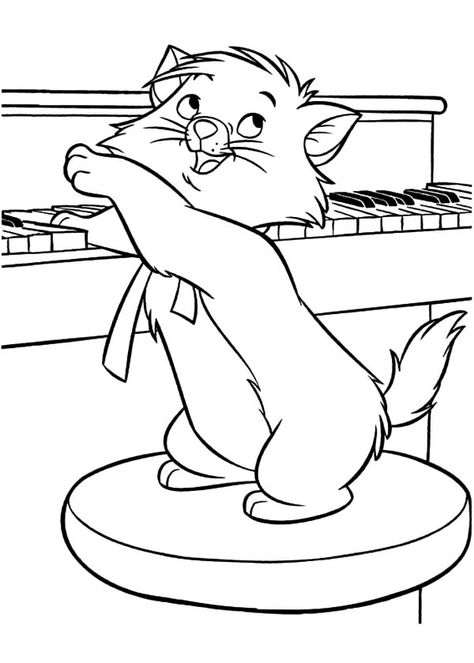 Music Coloring Sheets, Disney Colouring Pages, Disney Aristocats, Disney Cats, The Aristocats, Music Coloring, Colouring Printables, Disney Colors, Cat Coloring Page