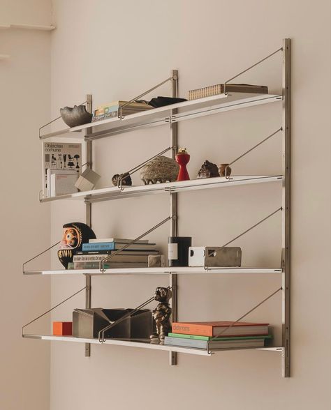 Staircase Bookshelf, Shelf Library, 90s Interior, Interior 2024, Stainless Steel Shelving, Living Room Upgrades, Steel Shelving Unit, Ashley Home, Library System