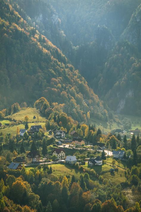 Mountain City Aesthetic, Small Mountain Town, Mountain Civilization, Summer Village Aesthetic, Mountain Village Aesthetic, Mountain Town Aesthetic, Town In Mountains, Village In Forest, Village In Mountains