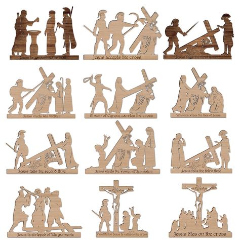 Stations Of The Cross Silhouette, Stations Of The Cross Art, Laser Engraving Files, Cross Of Jesus, Cross Silhouette, Way Of The Cross, Scroll Saw Patterns Free, Christ Is Risen, Cross Svg