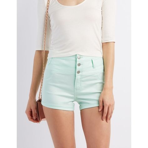 Refuge Hi-Waist Shortie Denim Shorts ($25) ❤ liked on Polyvore featuring shorts, mint, high rise jean shorts, denim short shorts, high waisted short shorts, high-rise shorts and high-waisted denim shorts Mint Shorts Outfit, Mint Green Jeans, Pastel Jeans, Mint Jeans, Mint Shorts, Mint Green Shorts, Short Jean Shorts, Cuffed Denim Shorts, Short Jean