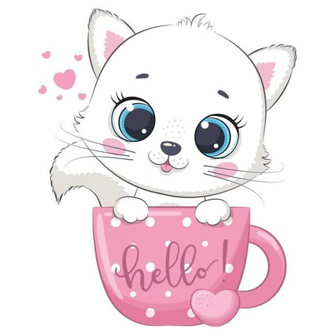 Cup Illustration, Mini Toile, Kitten Birthday, Baby Raccoon, Images Kawaii, Cute Raccoon, Cute Little Kittens, Cat Clipart, Character Cartoon