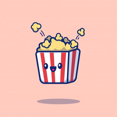 Popcorn Tattoo, Cute Popcorn, Cute Cartoon Food, Food Icon, Popcorn Bucket, Food Cartoon, Cartoon Food, Vector Icons Illustration, Food Wallpaper