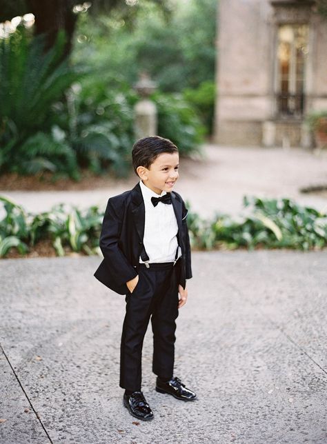 Ring Bearer Outfit Black, Boys Tuxedo Wedding, Tie With Suspenders, Ring Bearer Suit, Wedding Ring Bearer Outfit, Elegant Villa, Ring Bearer Boy, Wedding Outfit For Boys, Ring Bearer Flower Girl