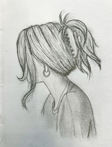 Claw Clip Drawing, Hair Sketches Girl, Girl Sketch Aesthetic, Girl Hair Sketch, Sketchbook Ideas Pencil, Hair Clip Drawing, Pencil Girl Drawing, Easy Drawing Ideas Pencil, Pencil Sketch Images