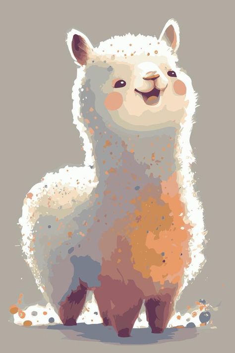 Happy cheerful lama. Hand drawn vector drawing of cartoon animal. Cute alpaca. Funny illustration. Llama Cute Cartoon, Alpaca Drawing Illustration, How To Draw An Alpaca, Cute Llama Illustration, Cute Llama Art, Cute Animal Art Cartoon, Alpaca Cute Cartoon, Cute Drawn Animals, Cute Llama Drawing