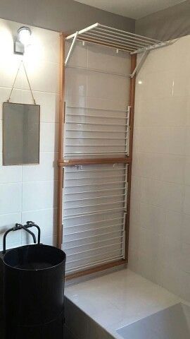 Drying Rack In Bathroom, Bathroom Drying Rack, Laundry Drying Room, Dry Balcony, Laundry Room Hanger, Laundry Hanger, Drying Room, Laundry Design, Laundry Room Inspiration