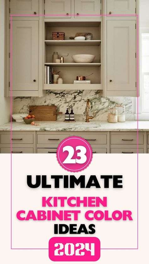 Get inspired by the kitchen cabinet color trends of 2024-2025, offering a range of ideas from minimalist to bold for a fresh kitchen update. Timeless Kitchen Cabinets, Neutral Kitchen Colors, Kitchen Cupboard Colours, Popular Kitchen Colors, Repainting Kitchen Cabinets, Cabinet Color Ideas, Kitchen Color Trends, Kitchen Cabinets Color Combination, Kitchen Cabinet Color