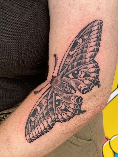 Linework Cover Up Tattoo, Moth Tattoo Open Close, Bold Moth Tattoo, Moth Tattoo Bend Of Arm, Elbow Moth Tattoos For Women, Imperial Moth Tattoo, Luna Moth Tattoo Elbow, Inner Elbow Moth Tattoo, Folding Moth Tattoo