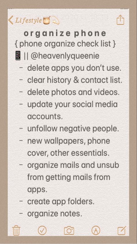 Phone Reset Checklist, Iphone Notes Organization, Phone Declutter Checklist, Reset Weekend, Iphone Notes, Declutter Checklist, Phone Photo Editing, Iphone Life Hacks, Clean Phone