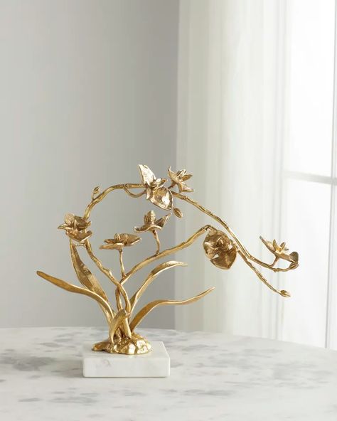 Orchid Sculpture, Modern Glam Living Room, John Richard Collection, Glam Living, Tiffany Art, Orchid Arrangements, Fish Sculpture, John Richard, Modern Glam