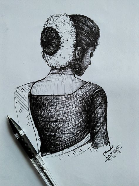 Instagram: @art_by_omkar Easy Pencil Drawings, Drawings Sketches Pencil, Abstract Pencil Drawings, Bd Art, Dancing Drawings, Girl Drawing Sketches, Pen Art Drawings, Sketches Pencil, Pencil Drawings Easy