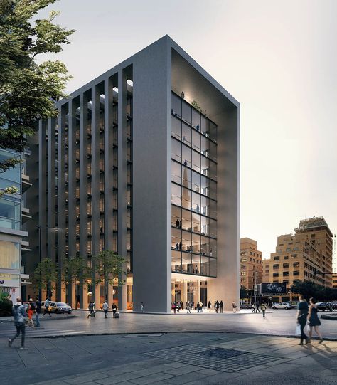 BAD proposes free glass cube wrapped by sliced facade for Martyr’s Square in Beirut Office Facade, Hotel Facade, Commercial Design Exterior, Commercial And Office Architecture, Facade Architecture Design, Office Building Architecture, Building Elevation, Office Architecture, Architectural Rendering