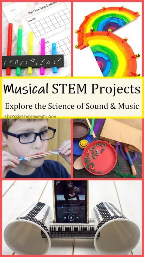 Explore the science of sound with these fun music STEM activities for kids. Discover 12+ musical STEAM projects for all ages, from preschool to middle school. #STEMactivities #STEAMactivities #STEMforkids Music Science Preschool, Sound Experiments For Middle School, Musical Math Activities For Preschoolers, Music Stem Activities, Elementary Music Art Projects, Music Science Experiments, Music Stem Activities For Kids, Music Camp Activities, Sound Stem Activities For Kids