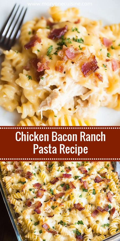 Elevate your dinner routine with this hearty Chicken Bacon Ranch Pasta casserole. Rotini pasta, cheese, and bacon come together in a perfect harmony of flavors.