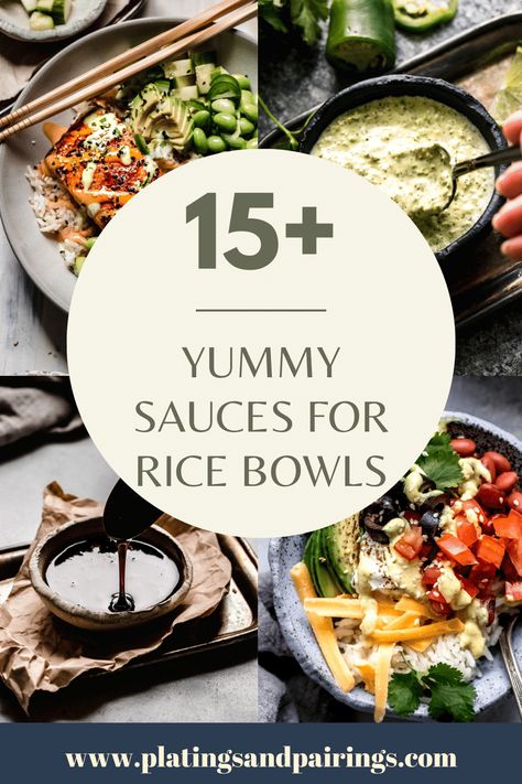 Sauces For Rice Bowls, Sauces For Rice, Asian Sauce Recipes, Buddha Bowl Sauce, Rice Bowls Healthy, Vegetarian Sauces, Creamy Sauces, Rice Meals, Bowls Recipes