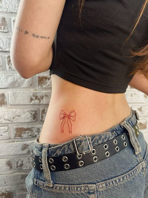 Tattoos For Women 2024, 21st Birthday Tattoo Ideas, Cute Waist Tattoos, Cute Lower Back Tattoos, Bow Tattoos For Women, Small Hidden Tattoos For Women, Little Bow Tattoo, Small First Tattoo Ideas, Small Hip Tattoos