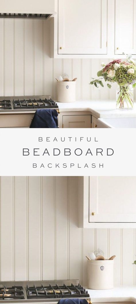 All the details about Beadboard Backsplash for your kitchen. Get all the information about what products to use, how to paint the Beadboard, and how to care for it. #home #backsplash #beadboard #kitchen Backsplash Kitchen Beadboard, White Kitchen With Beadboard Backsplash, Painted Wainscoting Kitchen, Beadboard Tile Backsplash, Backsplash Kitchen Not Tile, Shiplap Kitchen And Dining Room, Tile And Beadboard Backsplash, Shiplap Over Tile Backsplash, Wainscotting Backsplash Kitchen