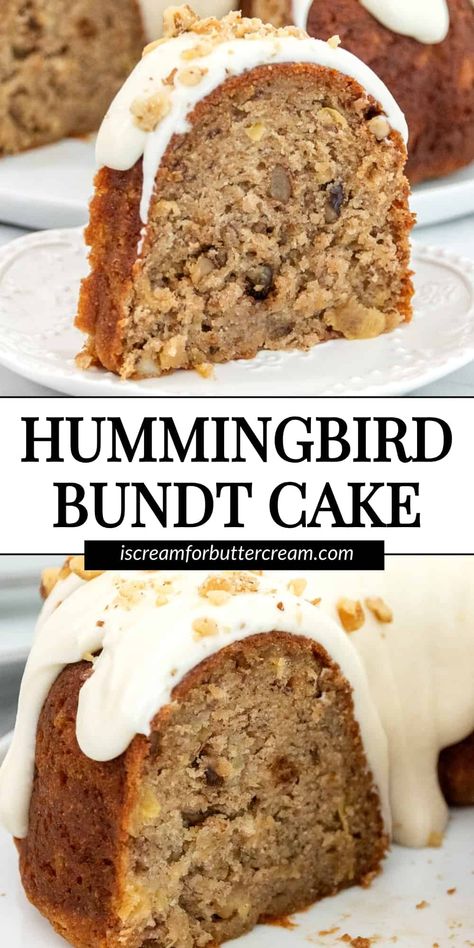 Carrot Hummingbird Breakfast Bundt, Hummingbird Pound Cake Recipe, Hummingbird Pound Cake, Hummingbird Bread With Cream Cheese, Nothing Bundt Cake Recipes, Hummingbird Bundt Cake, Easy Hummingbird Cake, Moist Bundt Cake Recipes, Hummingbird Cake From Box Recipe