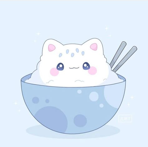 Kawaii Food Drawings Japan, Kawaii Font, No Wallpaper, Bunny Artwork, Kawaii Cat Drawing, Kawaii Blue, Kawaii Illustration, Cute Food Drawings, Cat Bowl