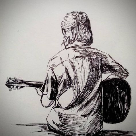 Guitar Sketch, Seni Korea, Guitar Drawing, Pen Art Drawings, Art Drawings Sketches Pencil, Art Sketches Pencil, Dark Art Drawings, Guitar Art, Arte Sketchbook